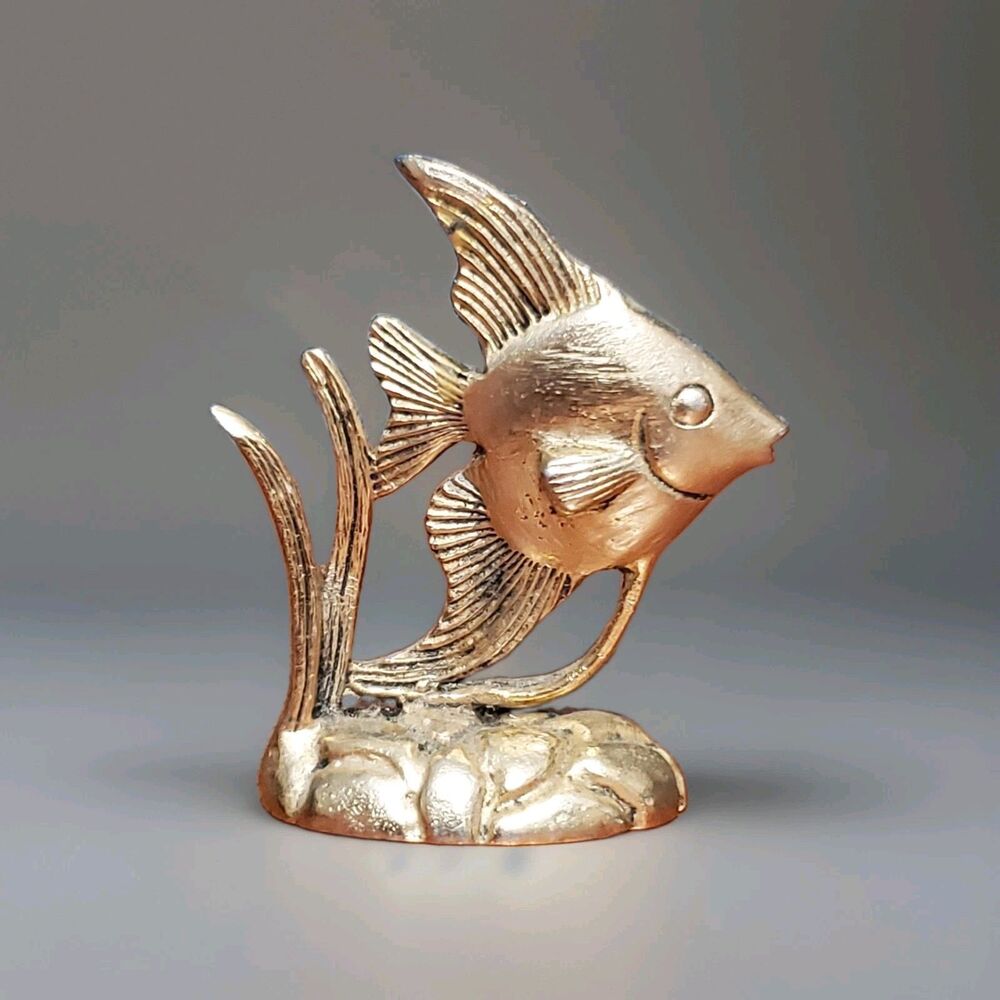 Angel Fish 1985 Cuter Pewter Figure Gold Tone Cuts Seaweed Ocean Tropical Beachy